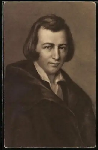 AK Heinrich Heine, der junge Schriftsteller portraitiert