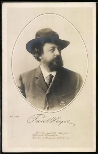 AK Paul Heyse, Portrait mit Hut