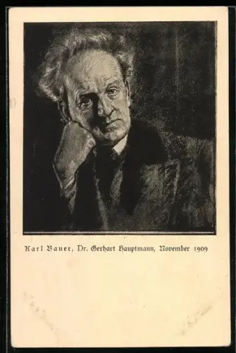 Künstler-AK Portrait des Schriftstellers Gerhart Hauptmann