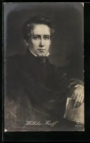 AK Portrait Wilhelm Hauff mit Buch in zeitgenössischer Kleidung