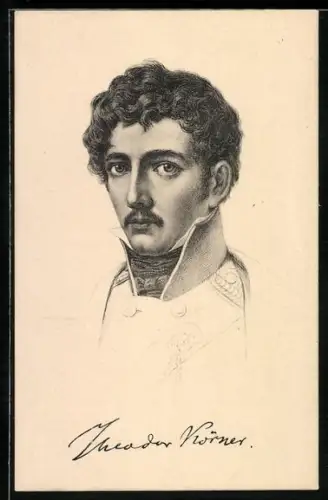 AK Theodor Körner, Portrait mit hohem Uniformkragen