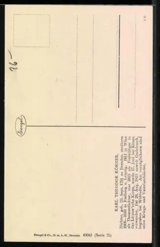 AK Theodor Körner, Portrait mit hohem Uniformkragen