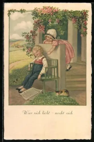 Künstler-AK Pauli Ebner: Wer sich liebt, neckt sich