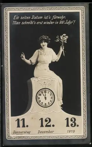 AK Mädchen auf Uhr sitzend, am 11.12.1913