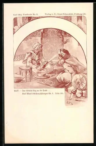 AK Karl May Postkarte No. 2, Reiseerzählungen Bd. I. Seite 525