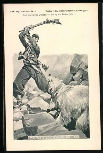 AK Karl May Szene, Mann schlägt mit Gewehrkolben auf einen Bären ein