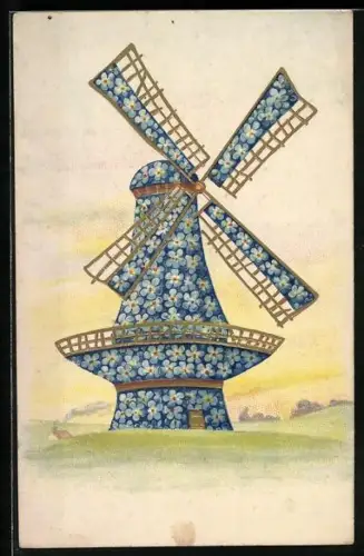 AK Windmühle aus Vergissmeinnicht, Blumenbild