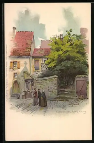 Künstler-AK Otto Hammel: Rothenburg / Tauber, Küstertreppe mit Passanten