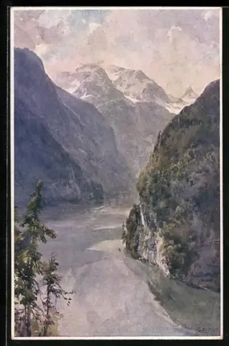 Künstler-AK Edward Theodore Compton: Partie am Königssee, Falkensteinwand