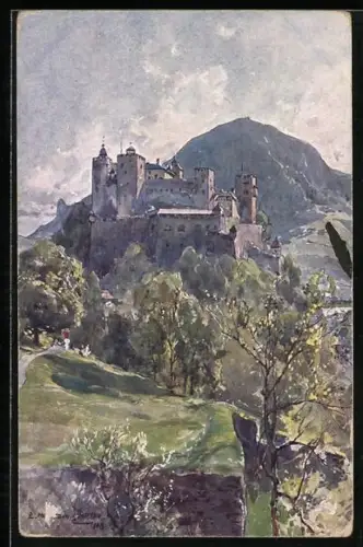 Künstler-AK Edward Harrison Compton: Hohensalzburg vom Hang aus gesehen