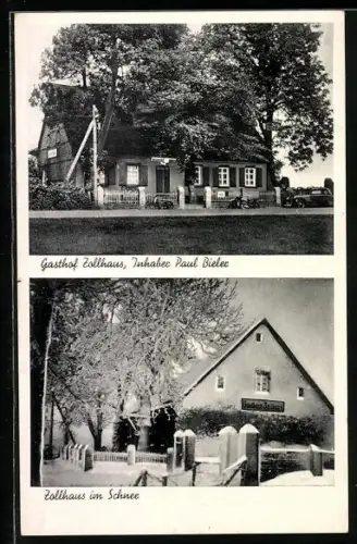 AK Burbach /Siegen, Gasthof Zollhaus, Inh. Paul Bieler, Gasthof Zollhaus im Schnee