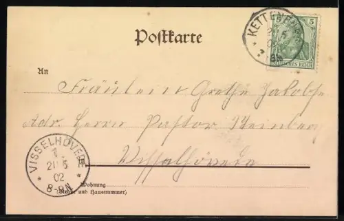 AK Kettenburg, Ansicht vom Gasthof, Feld mit Schafherde