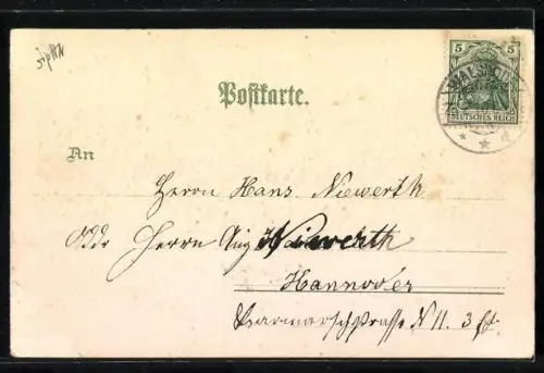 Lithographie Walsrode, Ortsansicht mit Flusslauf und Angler