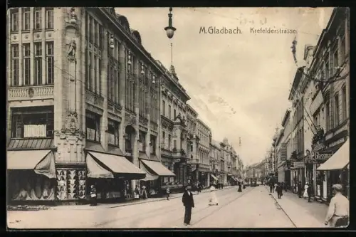 AK M. Gladbach, Krefelderstrasse mit Geschäften und Wohnhäusern