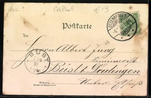 Lithographie Oberstein, Panorama, Marktplatz & Felsenkirche, neues Schloss, Führs Hütte