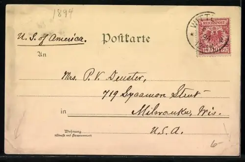 Vorläufer-Lithographie Wittlich, 1894, Ortsansicht mit Kirche aus der Vogelschau