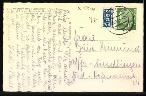 AK Trier, Gasthof und Fleischerei Franz Pieper