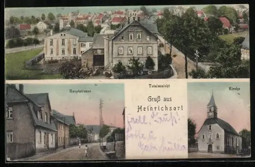 AK Heinrichsort, Partie in der Hauptstrasse, Kirche, Totalansicht des Ortes