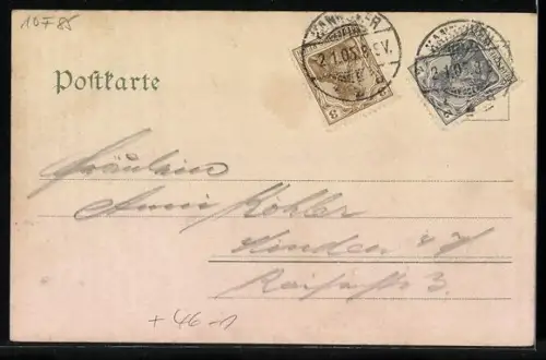 AK Hannover, Blick in die Langelaube-Strasse mit Strassenbahn