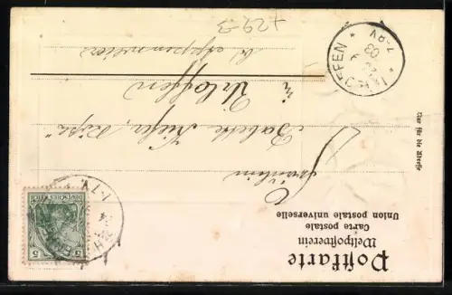 Passepartout-Lithographie Philippsburg /Baden, Ortspartie mit Denkmal, Klee & Marienkäfer