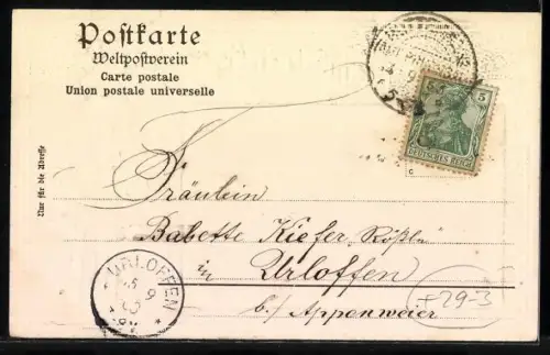 Passepartout-Lithographie Philippsburg /Baden, Strassenpartie Denkmal, Behüt Dich Gott, Trompeter