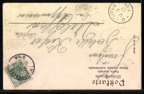 Passepartout-Lithographie Philippsburg /Baden, Ortspartie mit Denkmal, Mädchen mit Blumenkorb