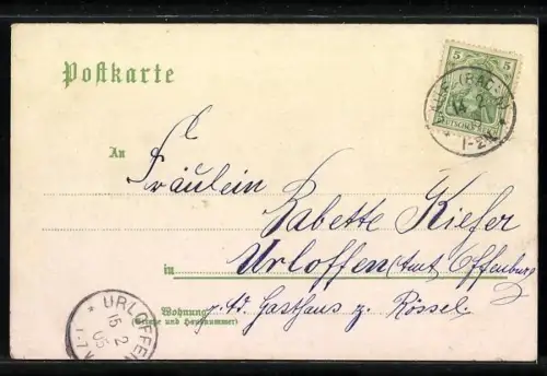 Lithographie Lauf / Baden, Rathaus, Schule, Gasthof Zum Rössl, Kirche, Totalansicht