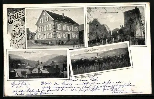 AK Lauf b. Achern, Gasthaus zum Rössel, Burg Neuwindeck, Hornisgründe