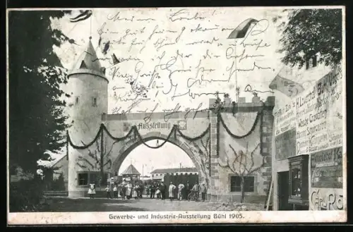 AK Bühl / Baden, Gewerbe- und Industrie-Ausstellung 1905, Eingangstor