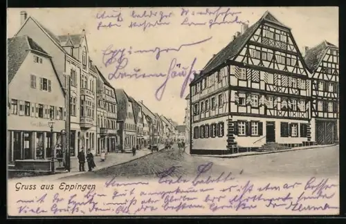 AK Eppingen, Strassenpartie mit Geschäften