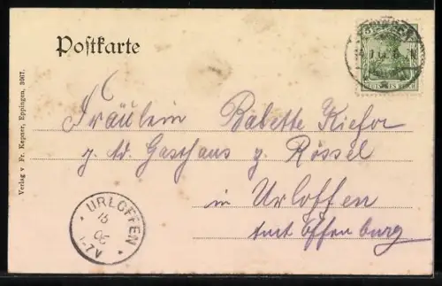 AK Eppingen, Strassenpartie mit Geschäften