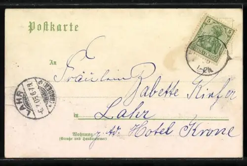 Lithographie Lauf / Baden, Rathaus, Schule, Gasthof Zum Rössl, Kirche, Totalansicht