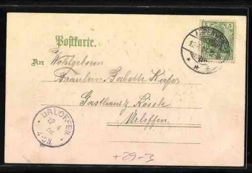 Passepartout-Lithographie Appenweier, Bahnhof im Tannenzapfen