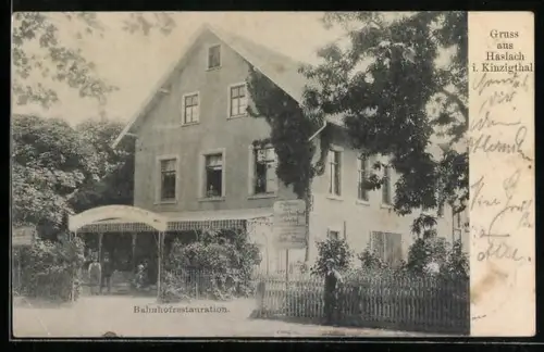 AK Haslach i. Kinzigthal, Bahnhof-Restaurant mit Garten