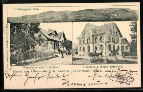 AK Obersasbach b. Achern, Gasthaus zum neuen Erlenbad, Warenhaus von J. Striebel