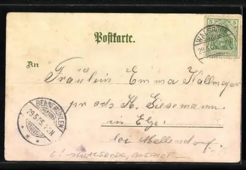 Lithographie Walsrode, Gasthof Eckernworth mit Besuchern