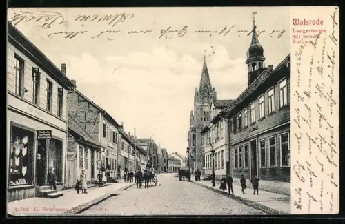 AK Walsrode, Langestrasse mit neuem Rathaus und Geschäften