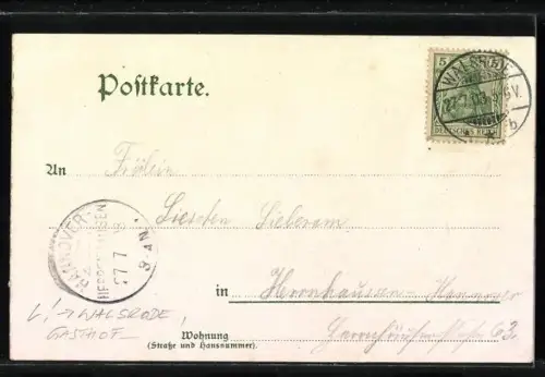 Lithographie Walsrode, Gasthof Eckernworth mit Veranda