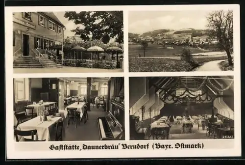 AK Berndorf bei Kulmbach, Gaststätte Daunerbräu, Panoramaansicht, Brauhaus, im Gastraum, der Saal