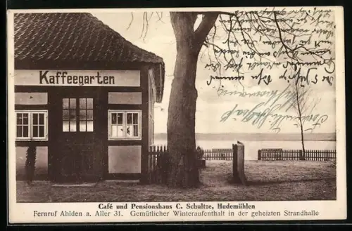 AK Hudemühlen, Gasthaus Cafe und Pensionshaus C. Schultze