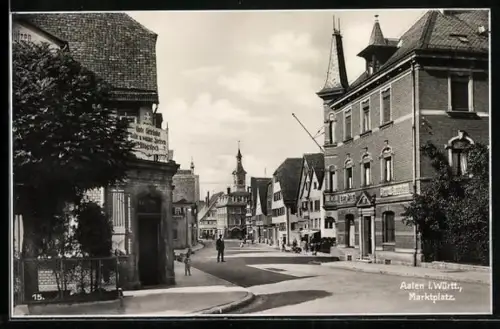 AK Aalen i. Württ., Strasse am Marktplatz mit Stierlin Buchdruckerei