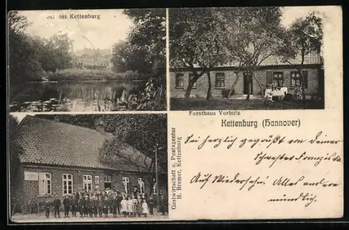 AK Kettenburg /Hannover, Gasthaus u. Postagentur H. Bremer, Forsthaus Vorholz
