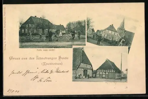 AK Kirchboitzen, Gasthaus mit Passanten, Kirche, Marktplatz