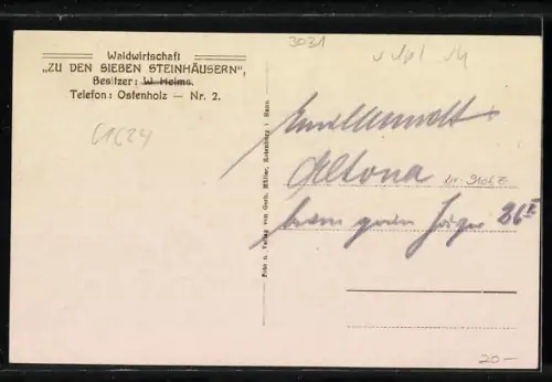 AK Ostenholz, Gasthaus zu den sieben Steinhäusern, Bes. W. Helms