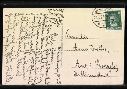 AK Meinerdingen, Kriegerdenkmal, Schankwirtschaft v. Georg Müller, Kirche