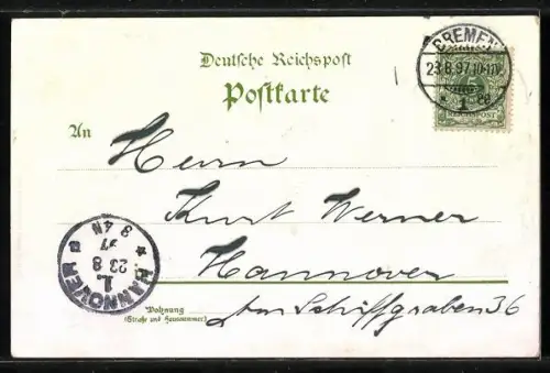 Lithographie Walsrode, Bahnhof, Waldpartie, Rathaus