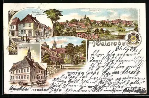 Lithographie Walsrode, Zeitung Walsroder Nachrichten, Rathhaus, Kloster