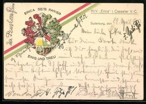Künstler-AK Suderburg, Studentenwappen Kt. V. Erica i. Casseler V.-C.