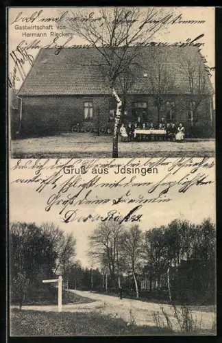 AK Idsingen, Gasthaus von Hermann Rieckers, Kreuzung im Ort