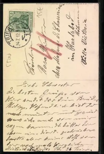 AK Trier, Strassenbahnen in der Fleischstrasse mit Restaurant